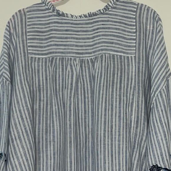 J. Jill Love Linen Blues Striped and Embroidered 3/4 Sleeve Blouse Size 3X - Picture 7 of 10